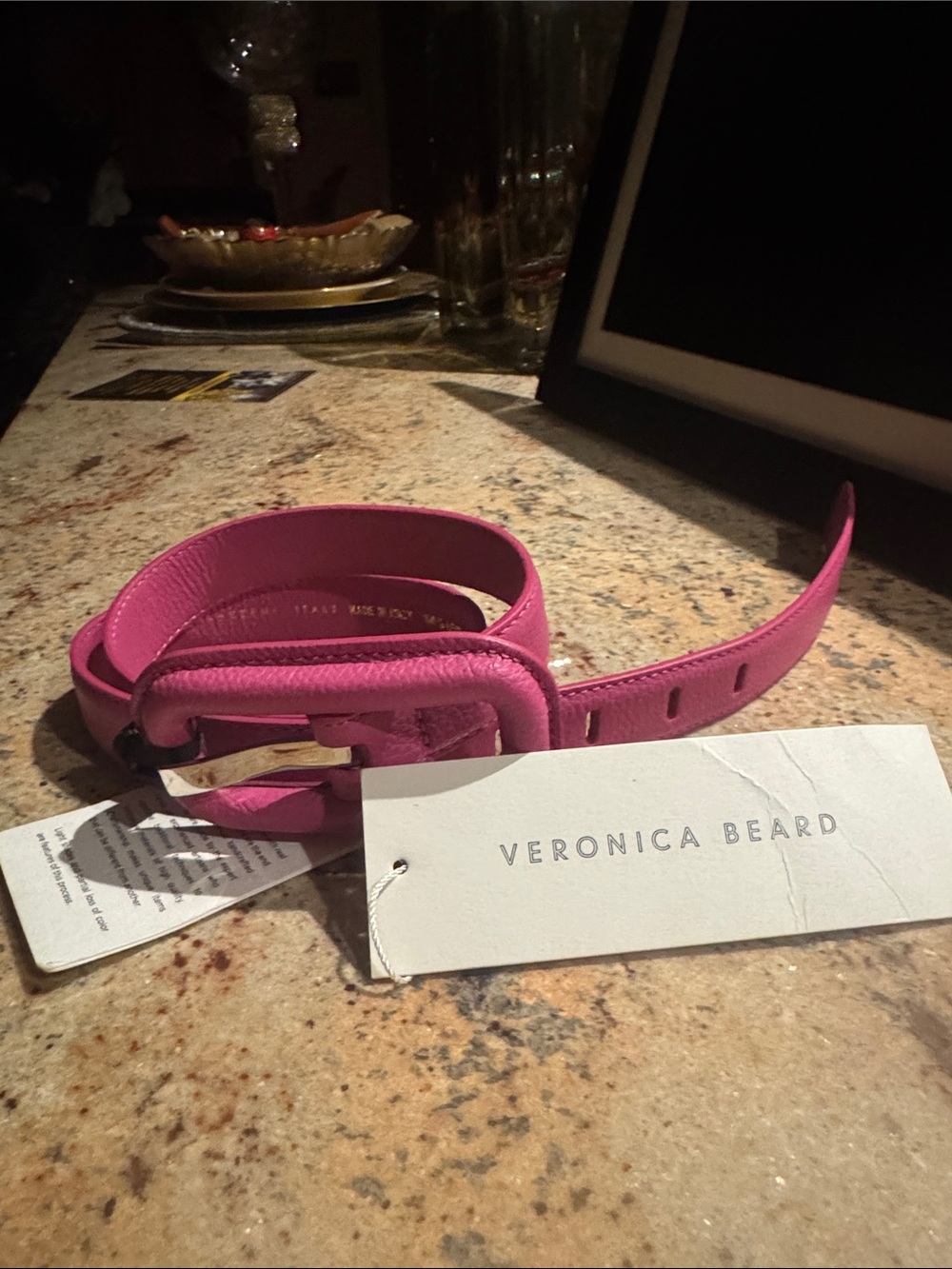 NWT Veronica Beard Hot Pink Leather Belt with Gold Buckle